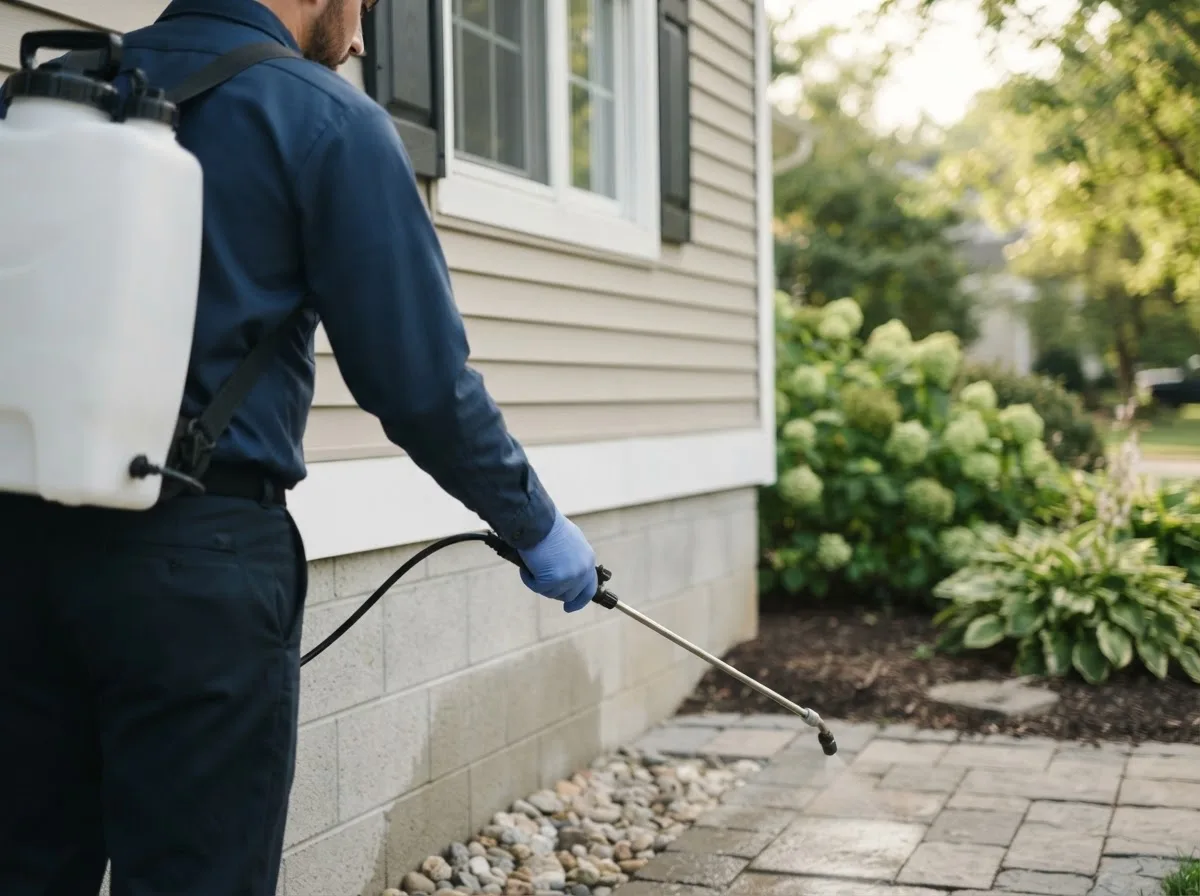 Pest control technician inspecting a home in Absaraka, ND